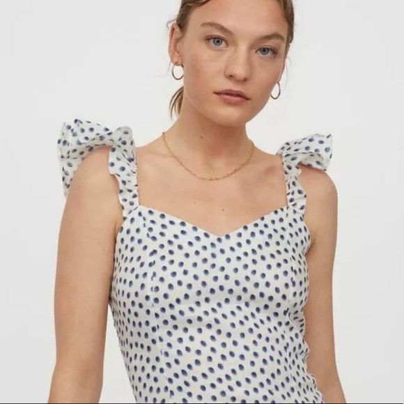 H&M Tops - H&M Smocked Polka Dot Linen Tank